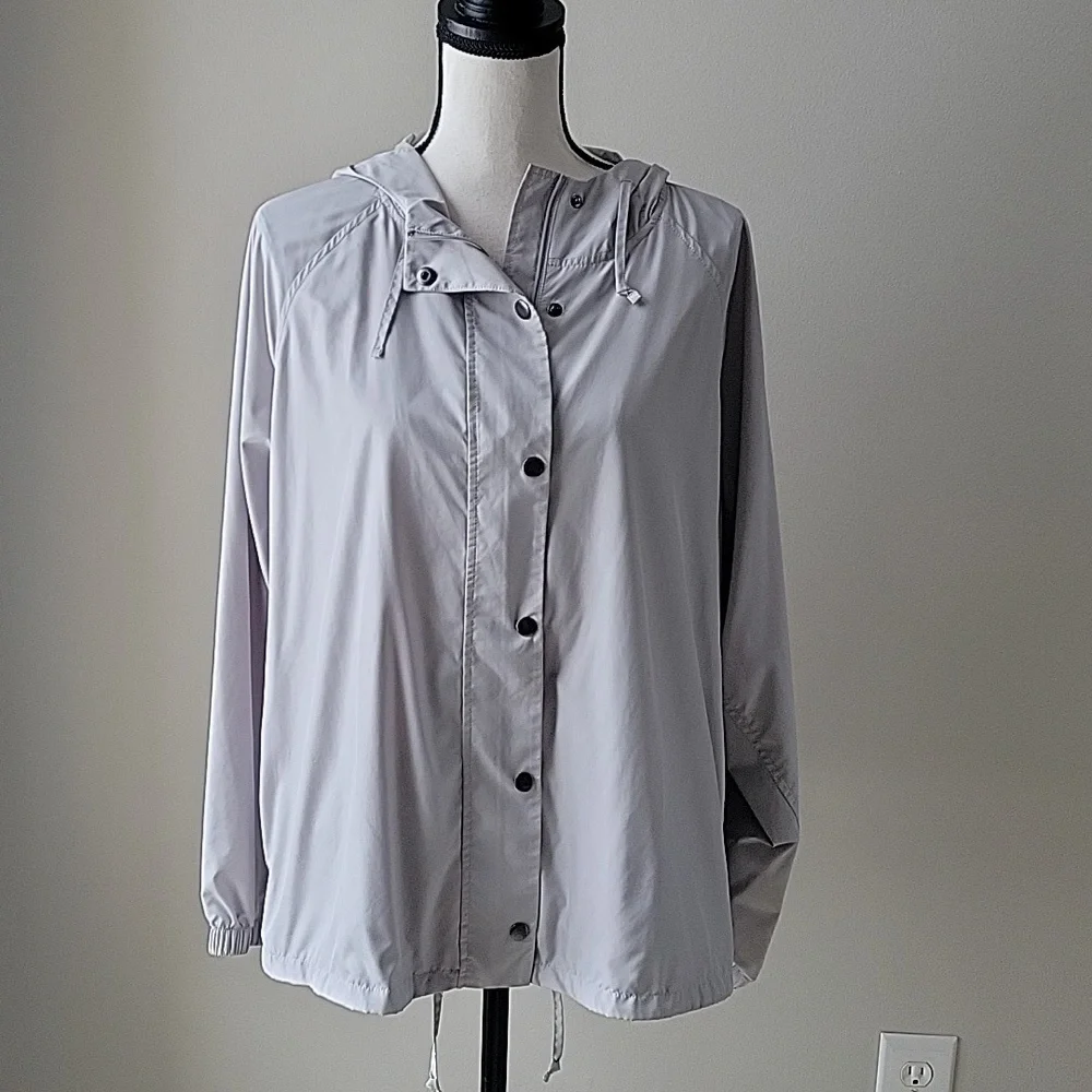 Pure Jill by J. Jill Zip Up Womens Light Jacket With Hood and Pockets Small Gray